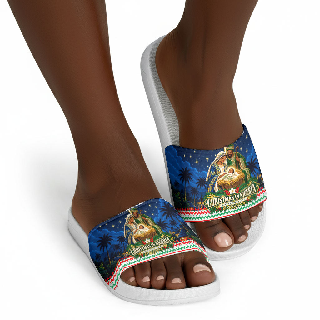 Nigeria Jesus Christmas Faith Light Slide Sandals Nigerian Flag Christmas Nativity Scene