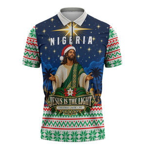 Nigeria Jesus Christmas Faith Light Zipper Polo Shirt Nigerian Flag Christmas Nativity Scene