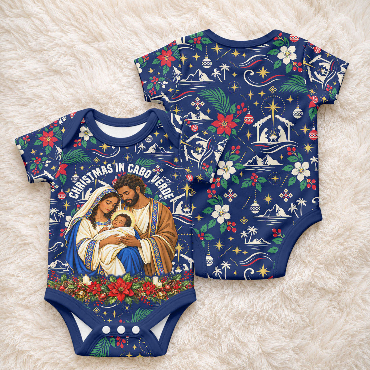 Cape Verde Jesus Christmas Baby Onesie Cabo Verde Island Nativity Scene