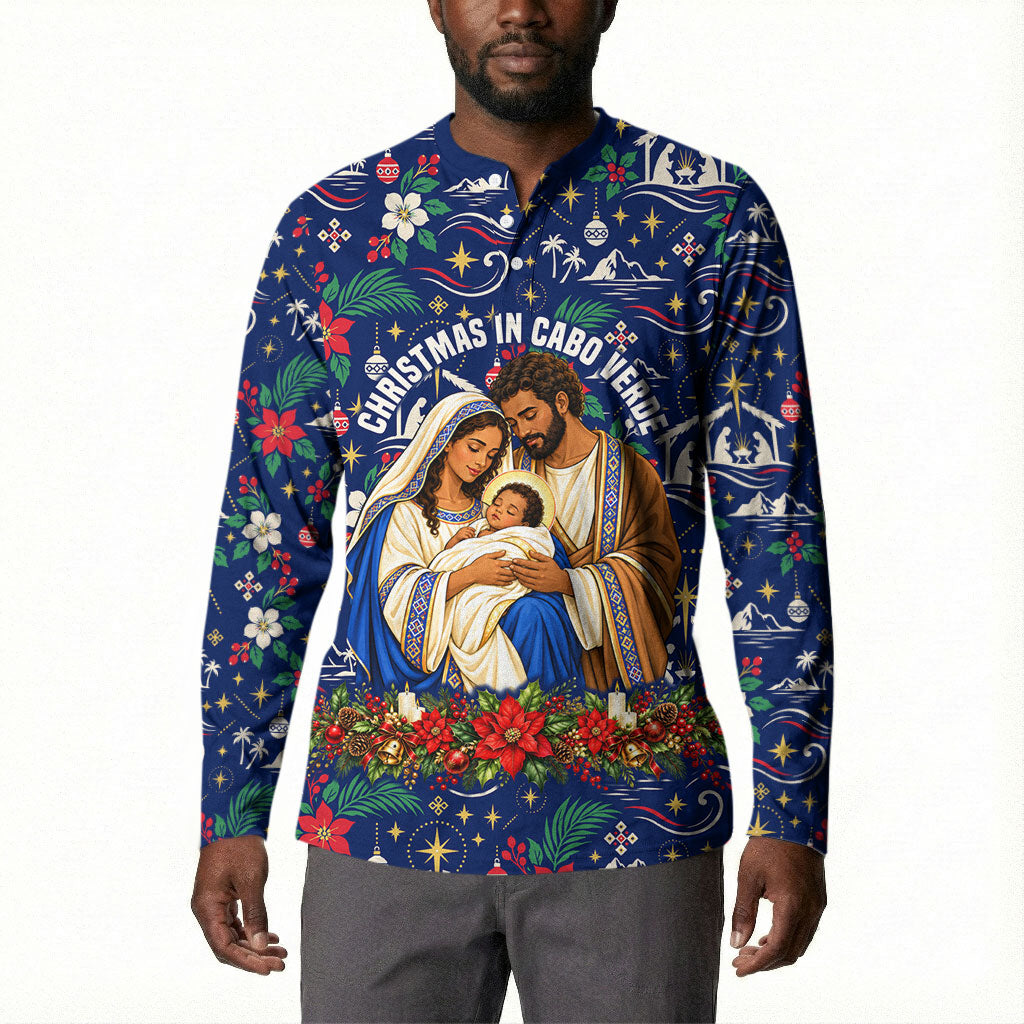 Cape Verde Jesus Christmas Button Sweatshirt Cabo Verde Island Nativity Scene