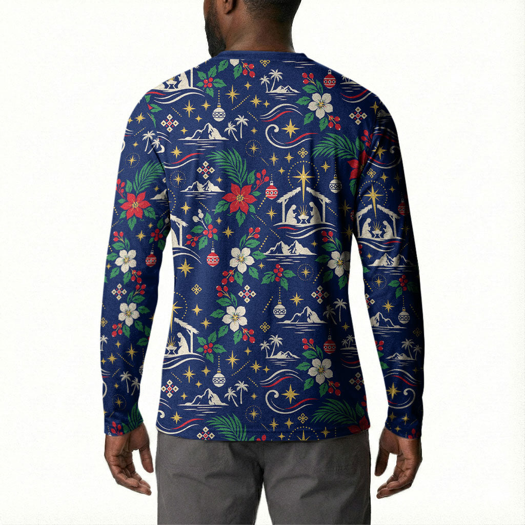 Cape Verde Jesus Christmas Button Sweatshirt Cabo Verde Island Nativity Scene