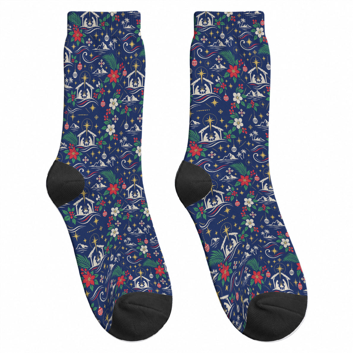 Cape Verde Jesus Christmas Crew Socks Cabo Verde Island Nativity Scene