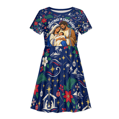 Cape Verde Jesus Christmas Kid Short Sleeve Dress Cabo Verde Island Nativity Scene