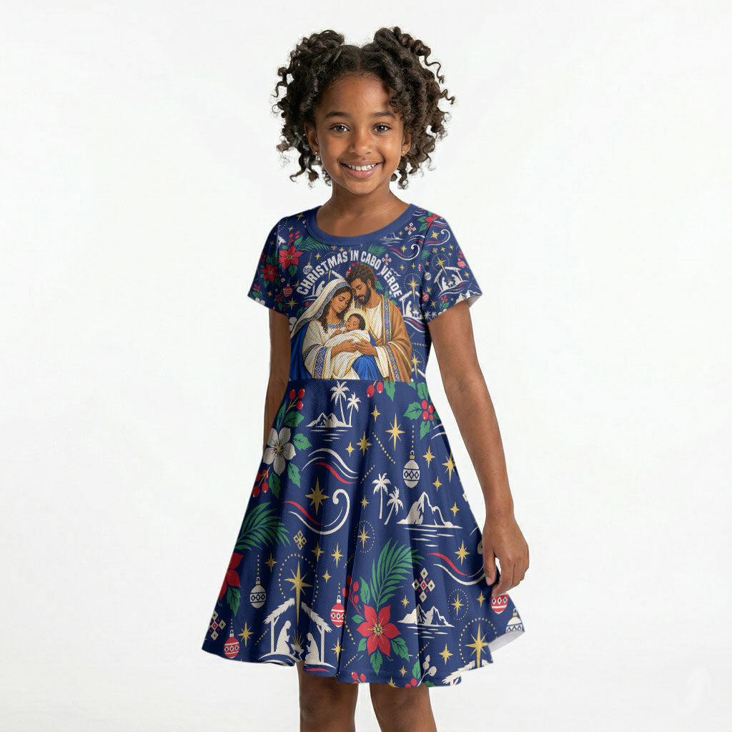 Cape Verde Jesus Christmas Kid Short Sleeve Dress Cabo Verde Island Nativity Scene
