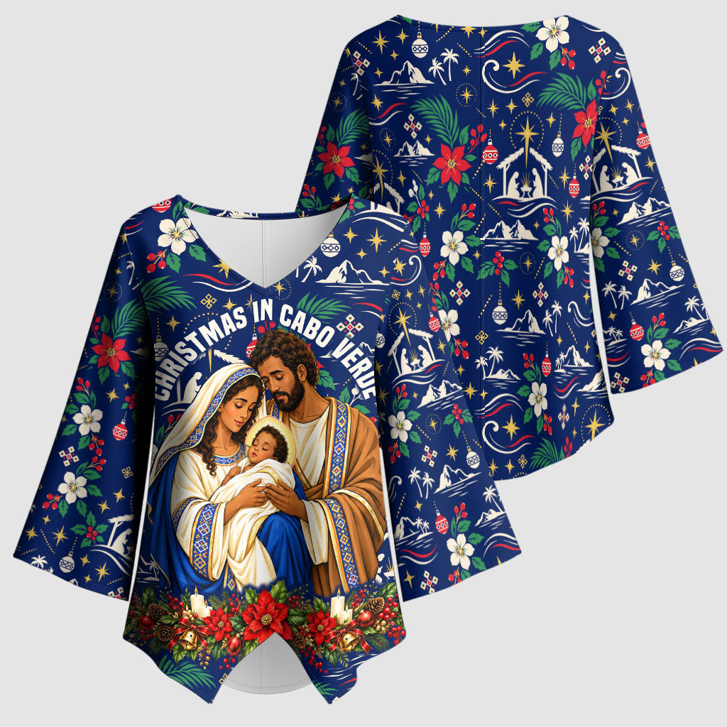 Cape Verde Jesus Christmas Kimono Sleeve Blouse Cabo Verde Island Nativity Scene