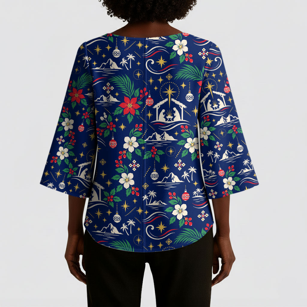Cape Verde Jesus Christmas Kimono Sleeve Blouse Cabo Verde Island Nativity Scene