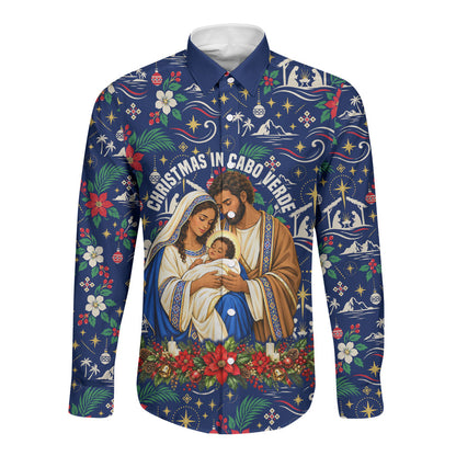 Cape Verde Jesus Christmas Long Sleeve Button Shirt Cabo Verde Island Nativity Scene