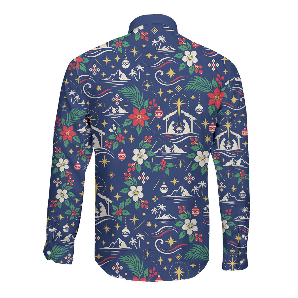 Cape Verde Jesus Christmas Long Sleeve Button Shirt Cabo Verde Island Nativity Scene