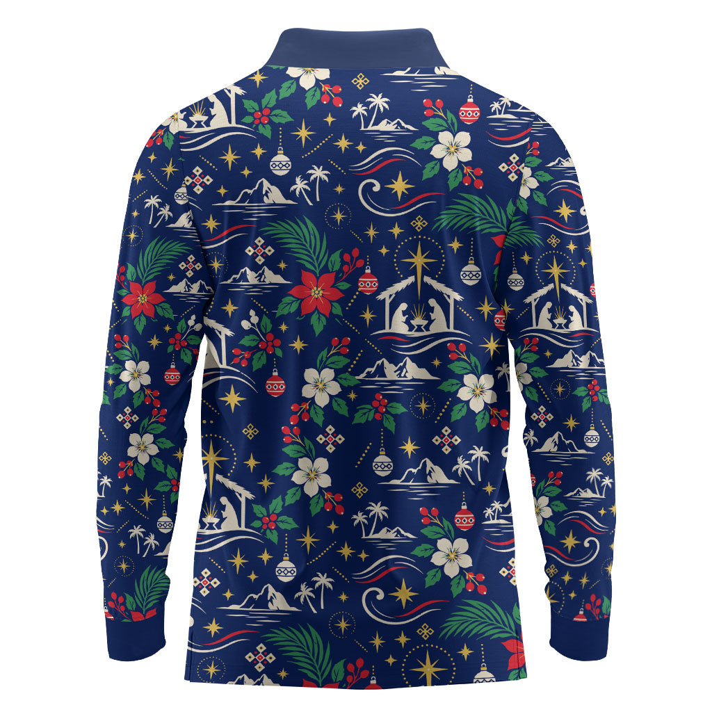 Cape Verde Jesus Christmas Long Sleeve Polo Shirt Cabo Verde Island Nativity Scene