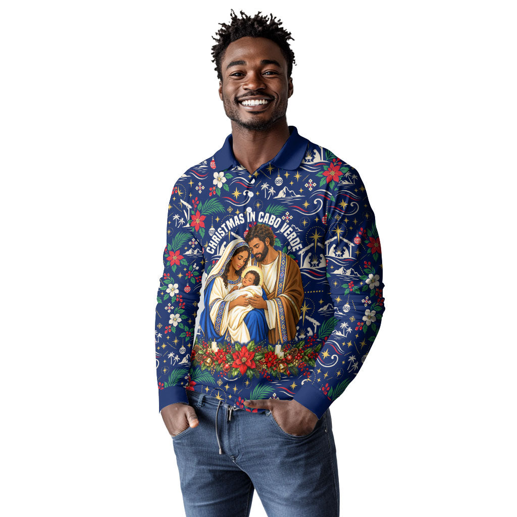 Cape Verde Jesus Christmas Long Sleeve Polo Shirt Cabo Verde Island Nativity Scene