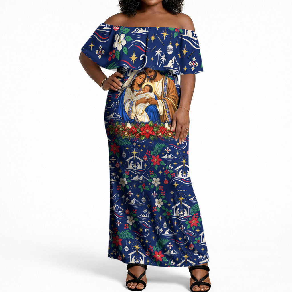 Cape Verde Jesus Christmas Off Shoulder Maxi Dress Cabo Verde Island Nativity Scene