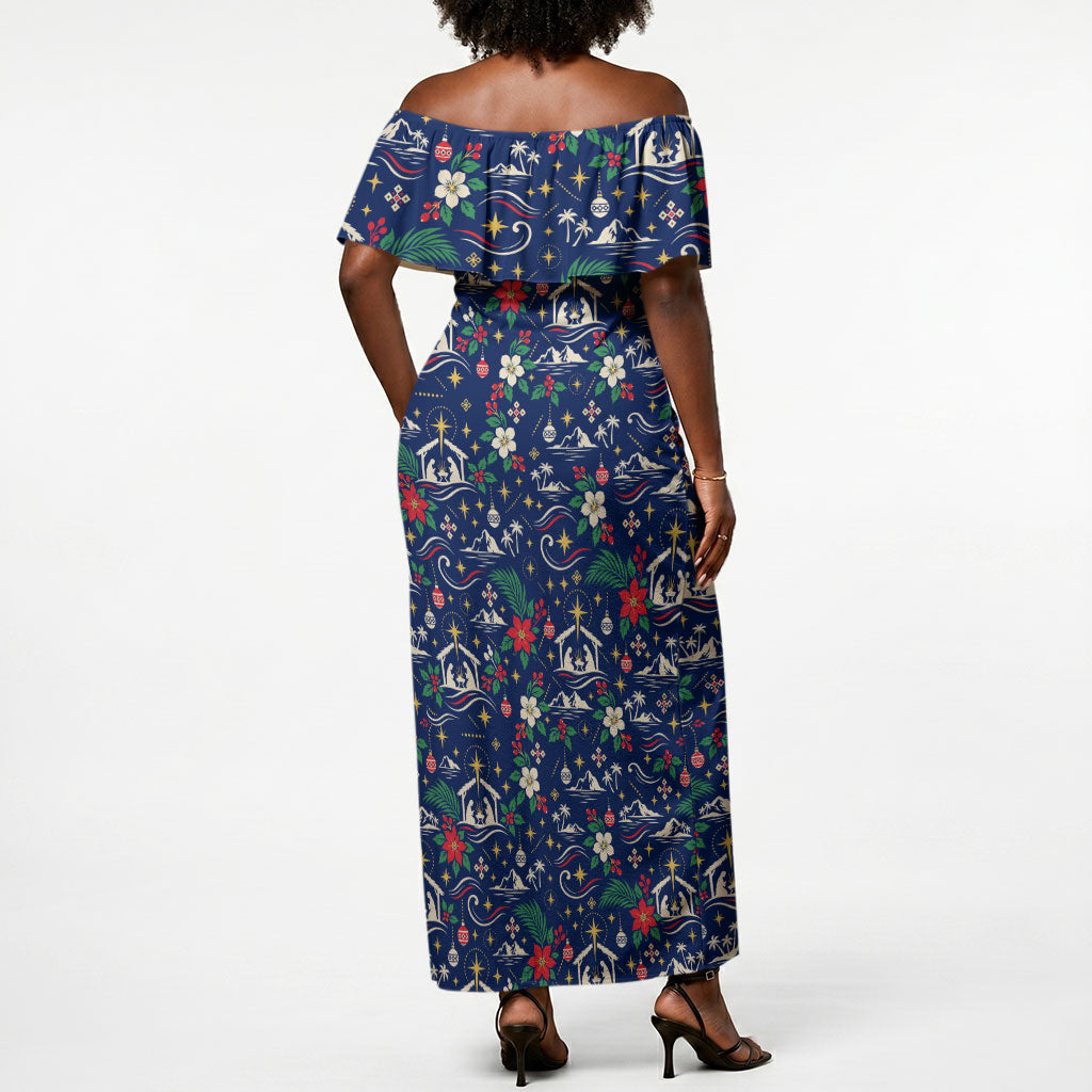 Cape Verde Jesus Christmas Off Shoulder Maxi Dress Cabo Verde Island Nativity Scene
