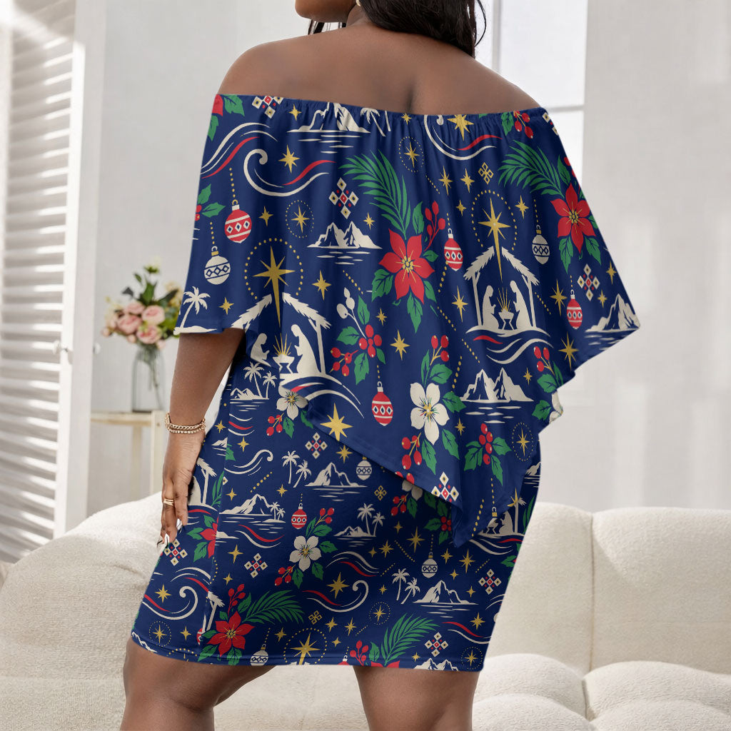 Cape Verde Jesus Christmas Off Shoulder Short Dress Cabo Verde Island Nativity Scene