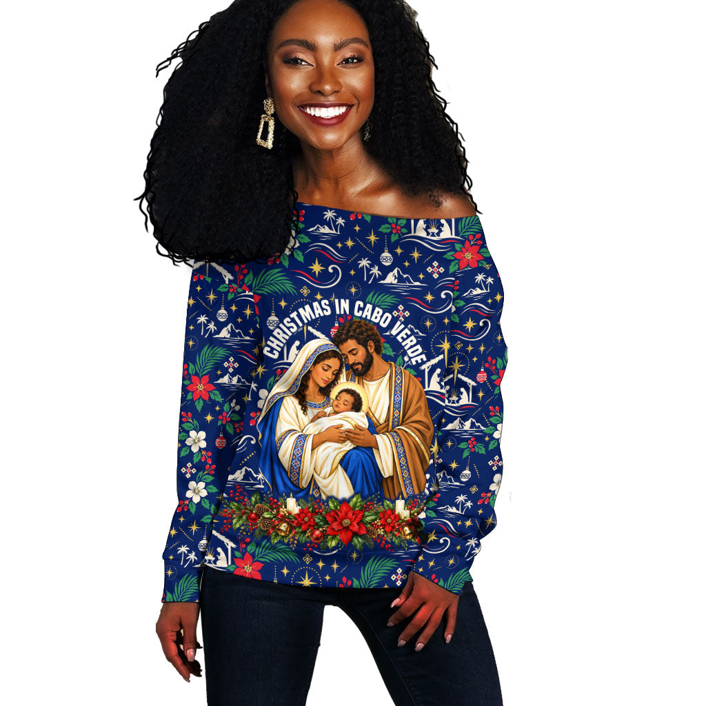 Cape Verde Jesus Christmas Off Shoulder Sweater Cabo Verde Island Nativity Scene