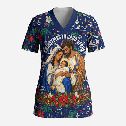 Cape Verde Jesus Christmas Scrub Top Cabo Verde Island Nativity Scene