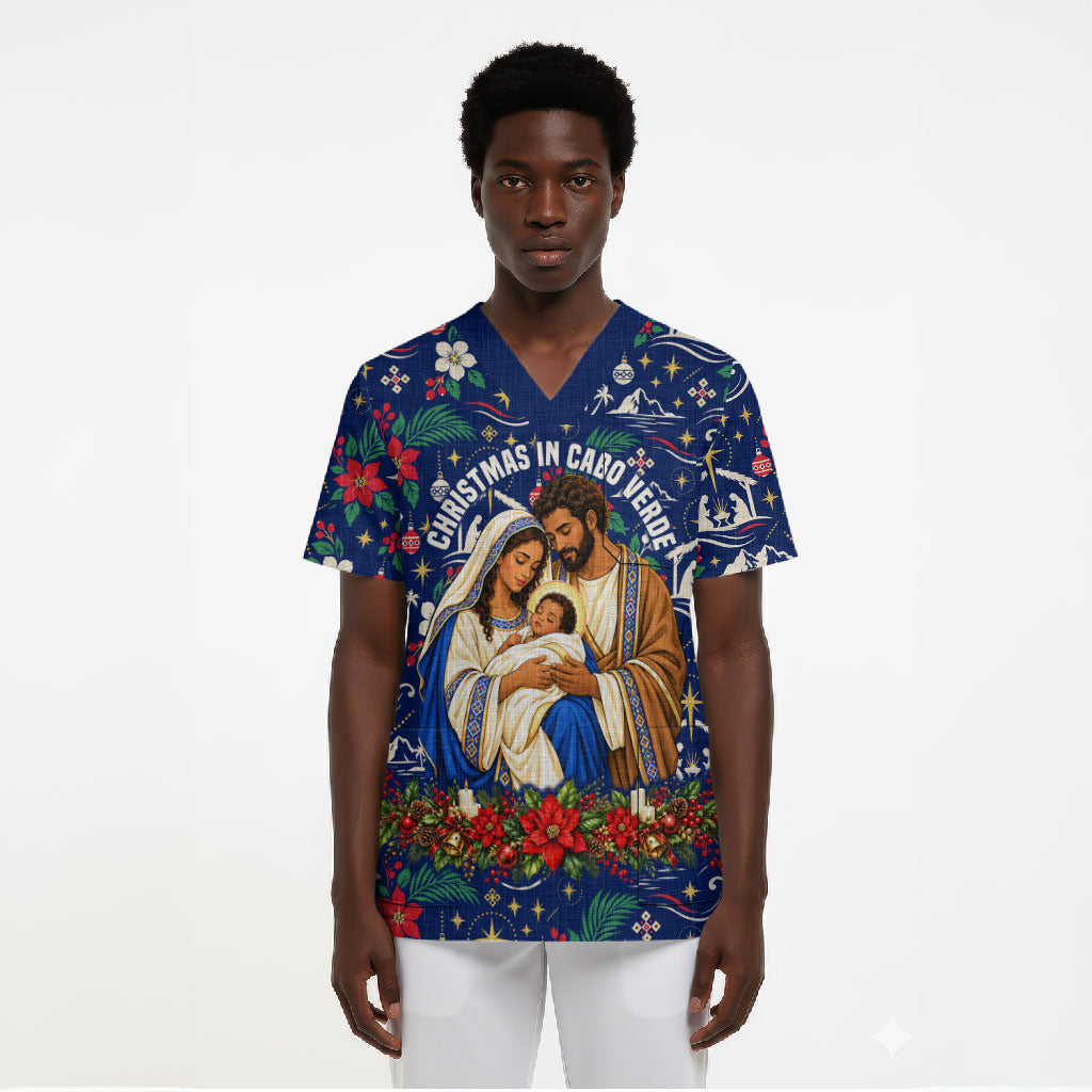 Cape Verde Jesus Christmas Scrub Top Cabo Verde Island Nativity Scene