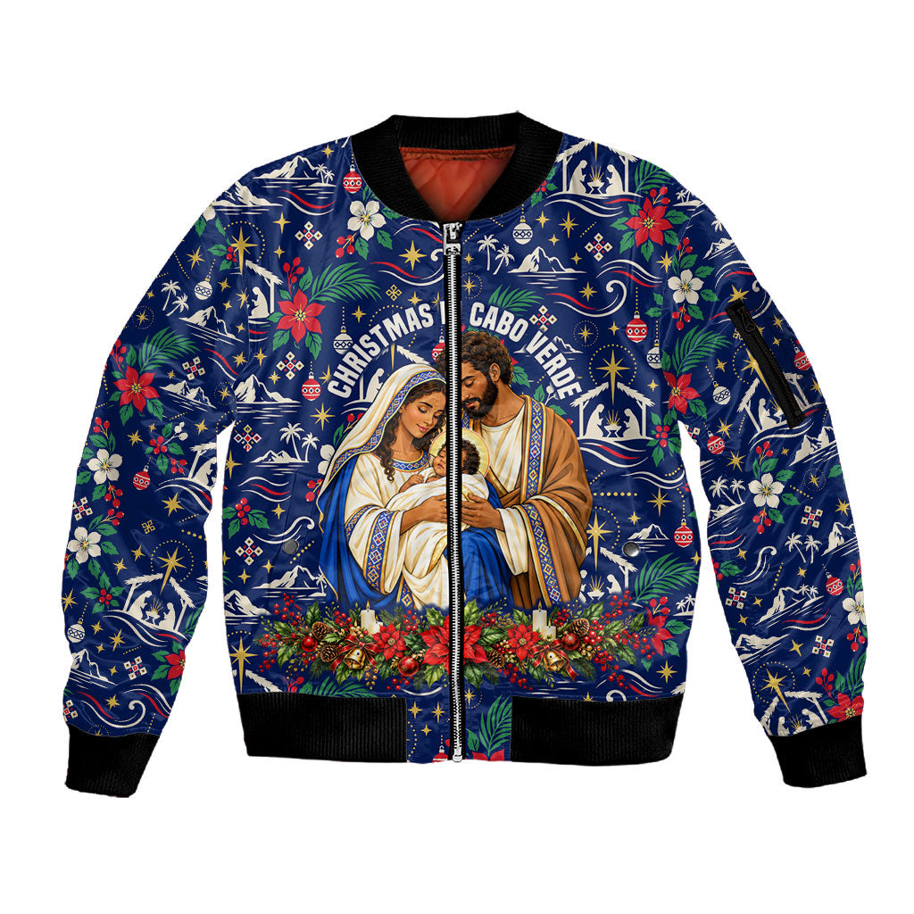 Cape Verde Jesus Christmas Sleeve Zip Bomber Jacket Cabo Verde Island Nativity Scene