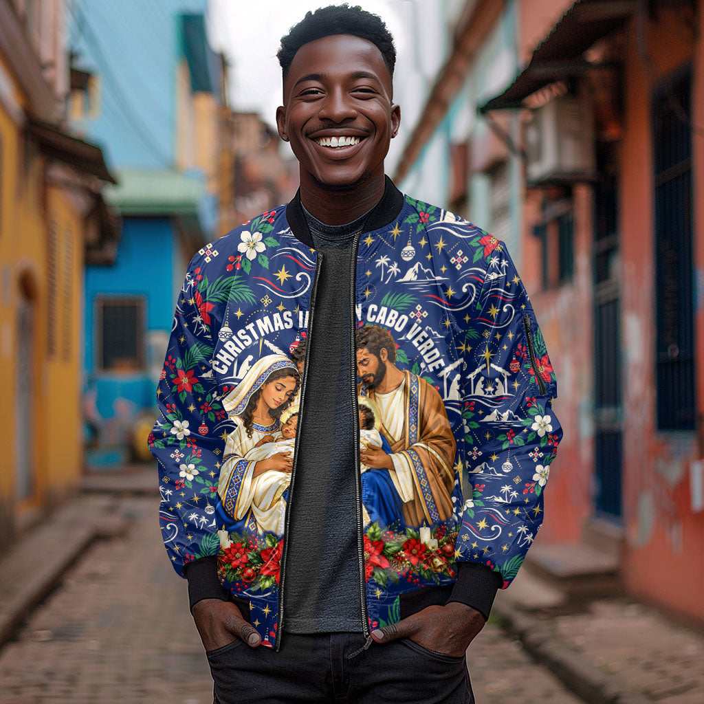 Cape Verde Jesus Christmas Sleeve Zip Bomber Jacket Cabo Verde Island Nativity Scene