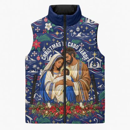 Cape Verde Jesus Christmas Sleeveless Puffer Jacket Cabo Verde Island Nativity Scene