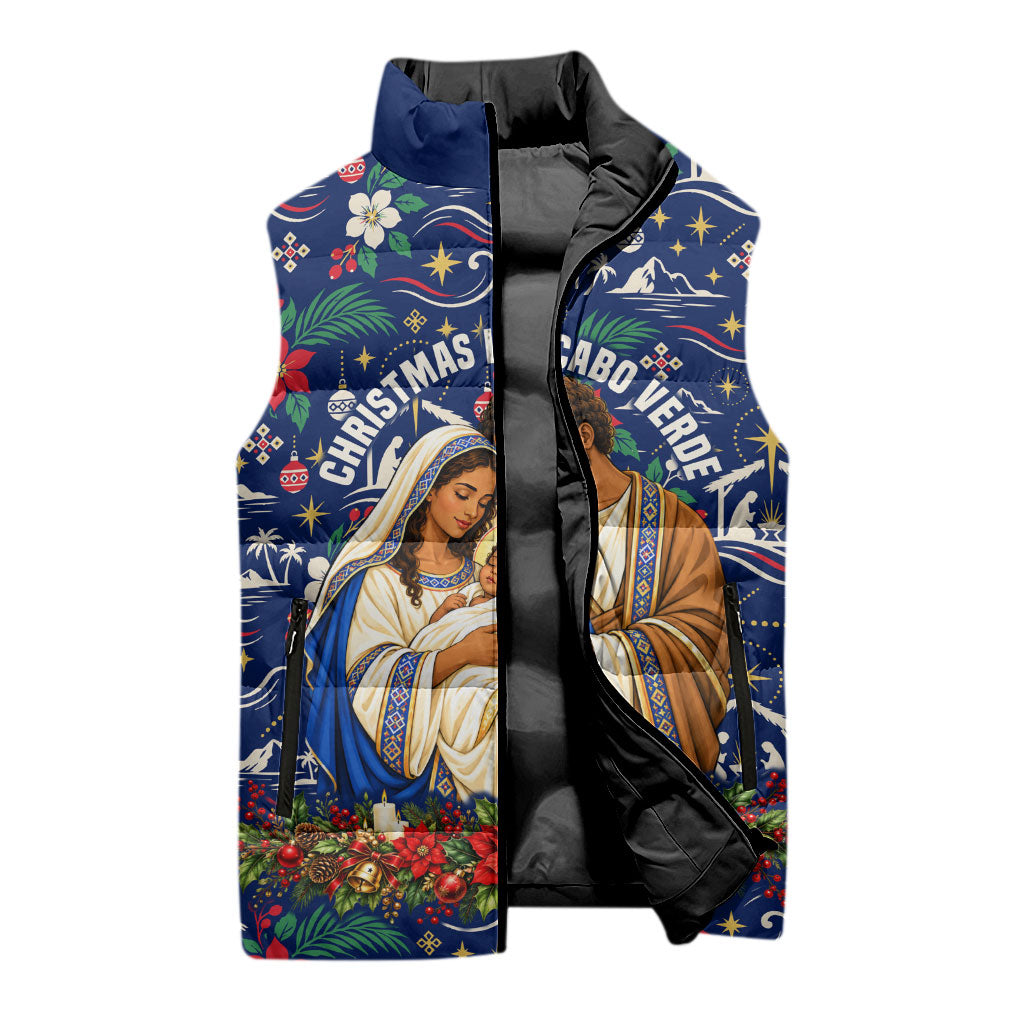 Cape Verde Jesus Christmas Sleeveless Puffer Jacket Cabo Verde Island Nativity Scene