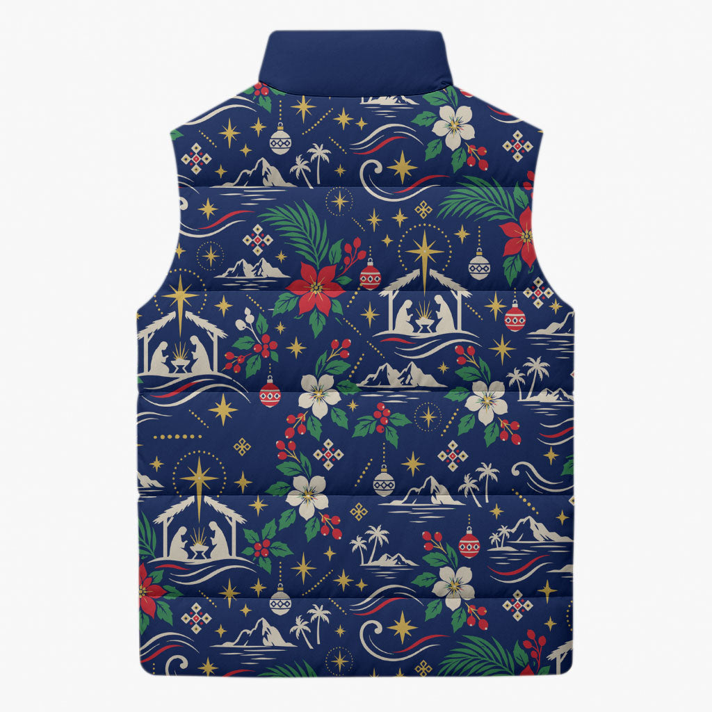 Cape Verde Jesus Christmas Sleeveless Puffer Jacket Cabo Verde Island Nativity Scene