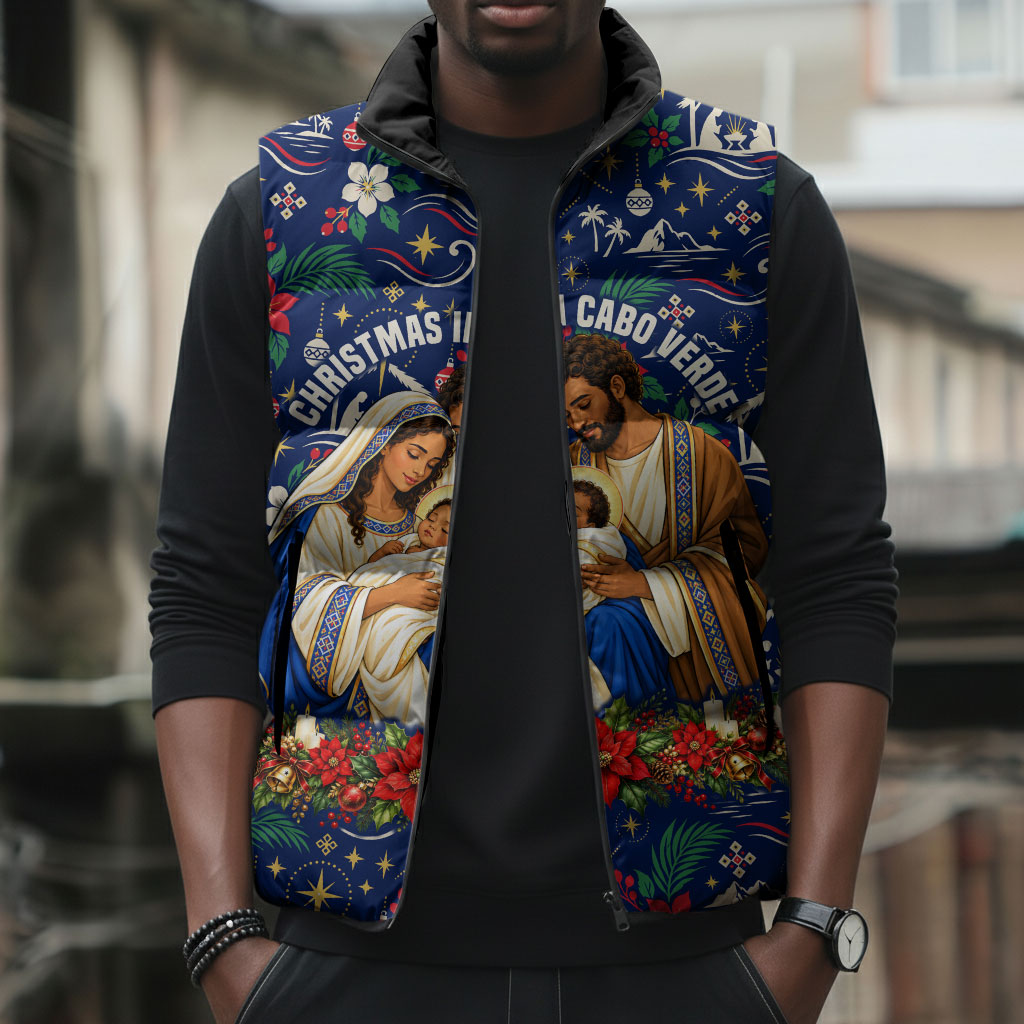 Cape Verde Jesus Christmas Sleeveless Puffer Jacket Cabo Verde Island Nativity Scene