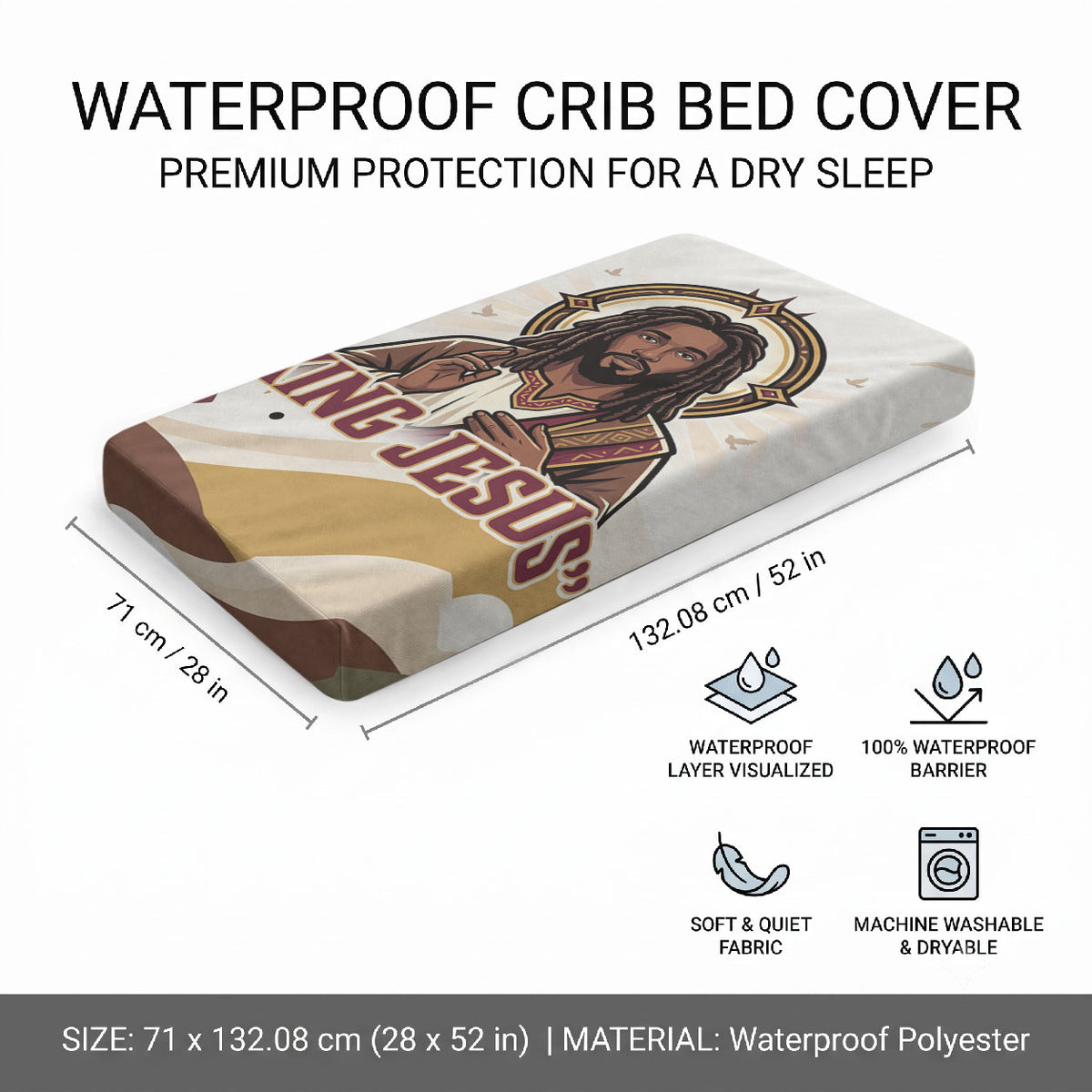 King Jesus African Black Christ Baby Bed Cover Religious Christian Faith Holy Cross Dove Spiritual