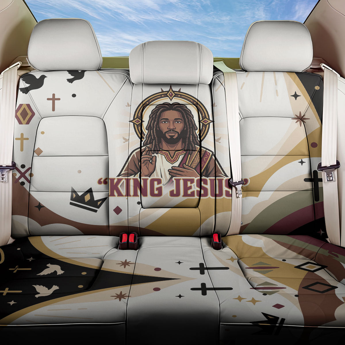 King Jesus African Black Christ Back Car Seat Cover Religious Christian Faith Holy Cross Dove Spiritual