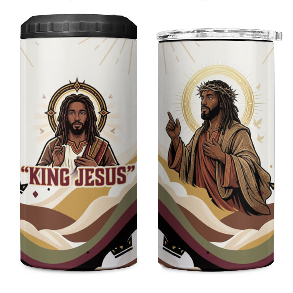 King Jesus African Black Christ 4 in 1 Can Cooler Tumbler Religious Christian Faith Holy Cross Dove Spiritual