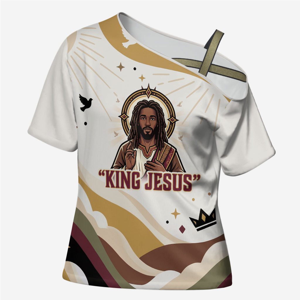 King Jesus African Black Christ Cross Shoulder Shirt Religious Christian Faith Holy Cross Dove Spiritual