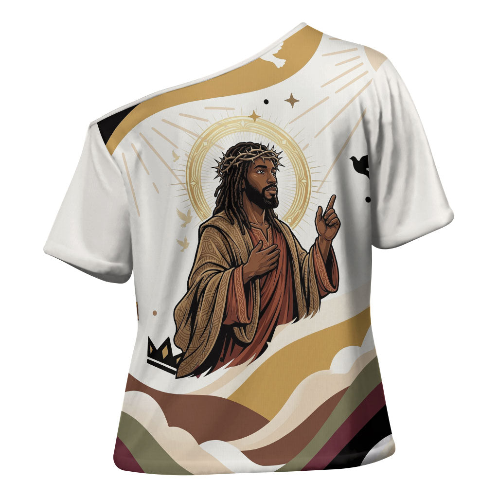 King Jesus African Black Christ Cross Shoulder Shirt Religious Christian Faith Holy Cross Dove Spiritual