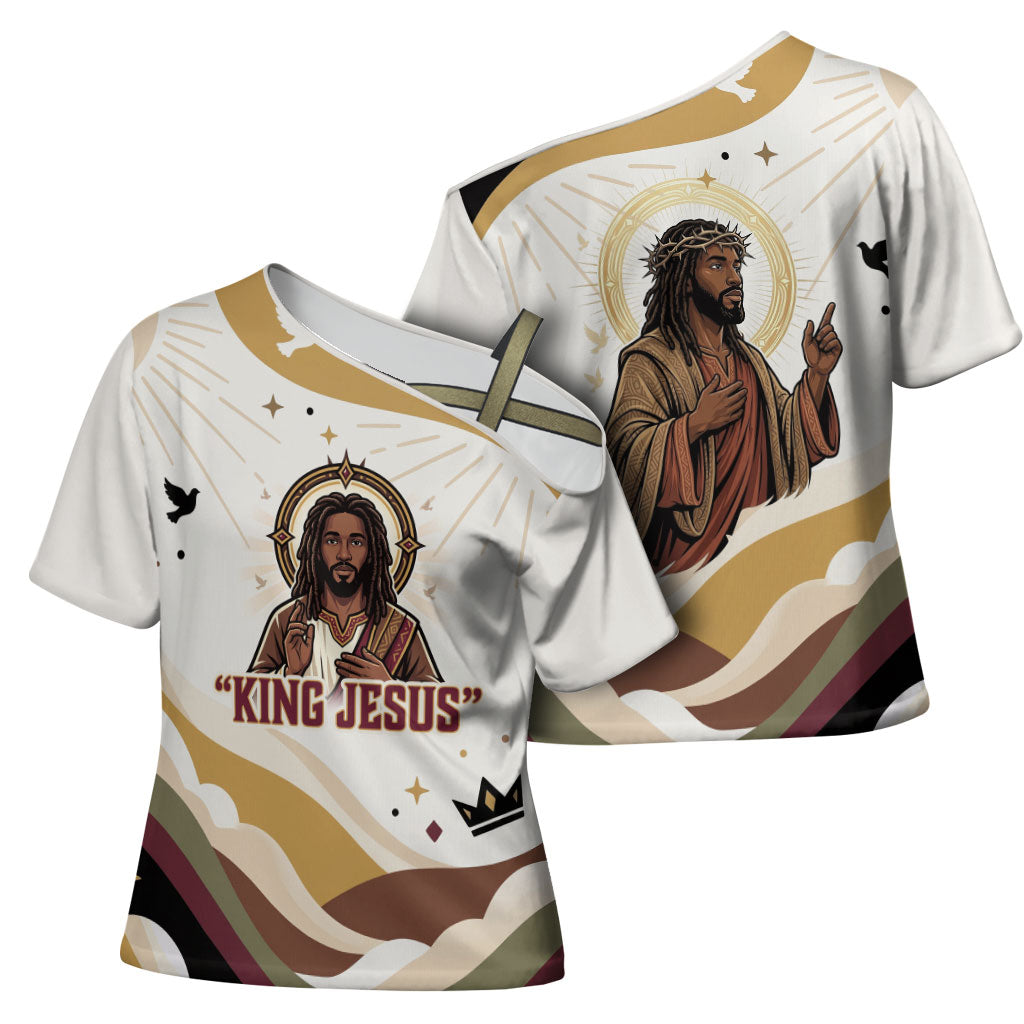 King Jesus African Black Christ Cross Shoulder Shirt Religious Christian Faith Holy Cross Dove Spiritual