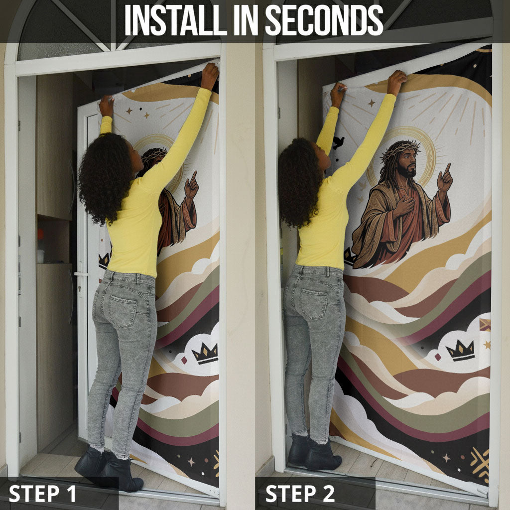 King Jesus African Black Christ Door Cover Religious Christian Faith Holy Cross Dove Spiritual