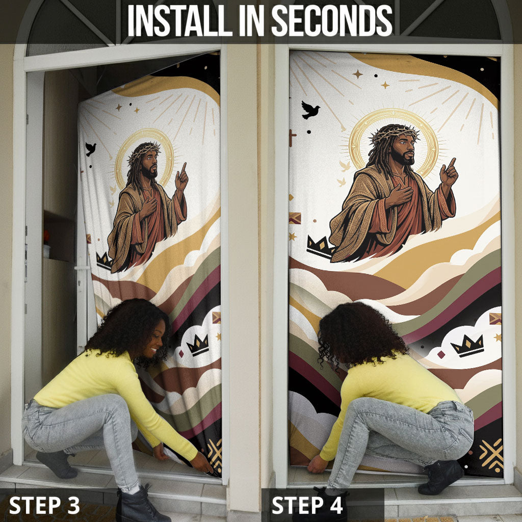 King Jesus African Black Christ Door Cover Religious Christian Faith Holy Cross Dove Spiritual