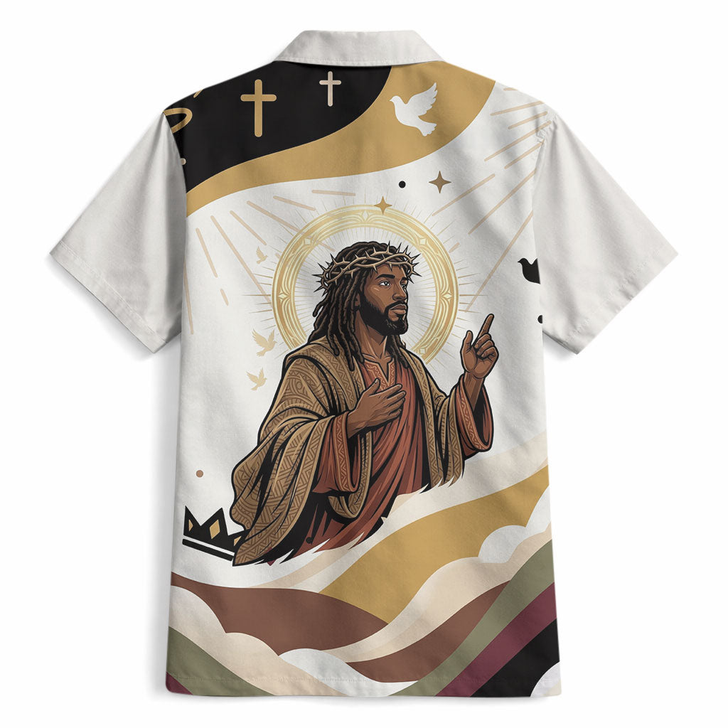 King Jesus African Black Christ Hawaiian Shirt Religious Christian Faith Holy Cross Dove Spiritual