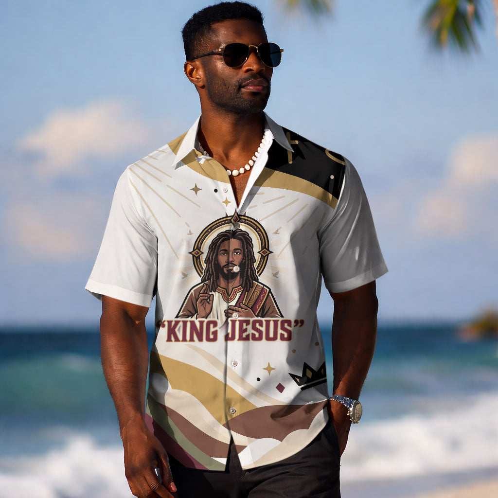 King Jesus African Black Christ Hawaiian Shirt Religious Christian Faith Holy Cross Dove Spiritual