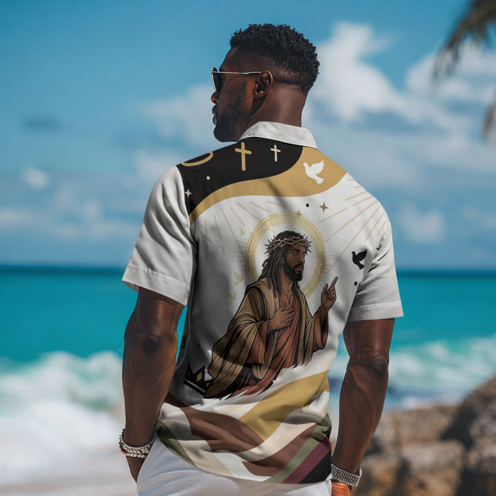 King Jesus African Black Christ Hawaiian Shirt Religious Christian Faith Holy Cross Dove Spiritual