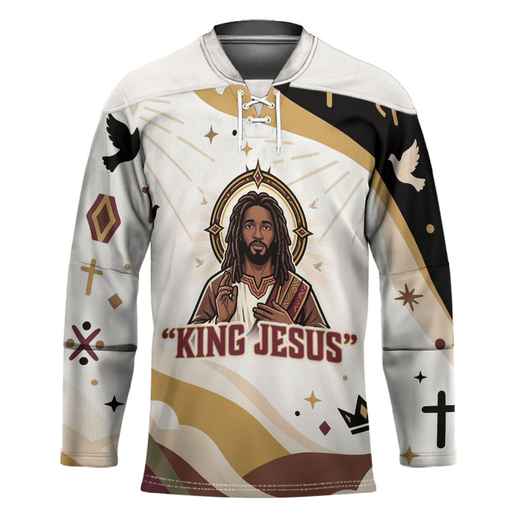 King Jesus African Black Christ Hockey Jersey Religious Christian Faith Holy Cross Dove Spiritual