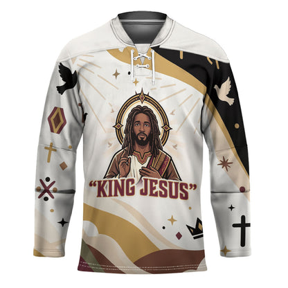 King Jesus African Black Christ Hockey Jersey Religious Christian Faith Holy Cross Dove Spiritual