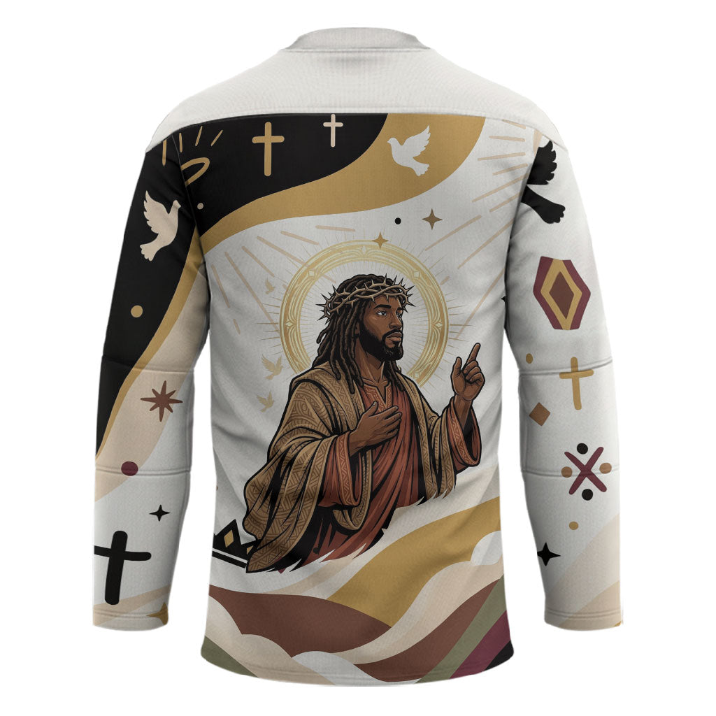 King Jesus African Black Christ Hockey Jersey Religious Christian Faith Holy Cross Dove Spiritual