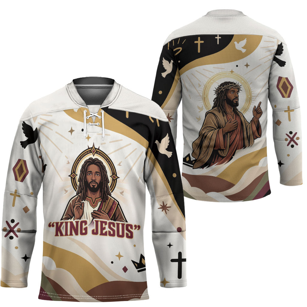 King Jesus African Black Christ Hockey Jersey Religious Christian Faith Holy Cross Dove Spiritual