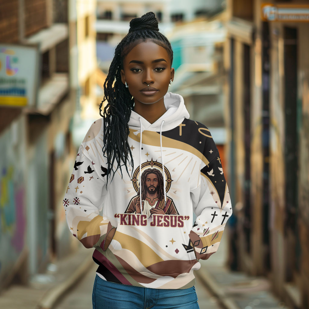 King Jesus African Black Christ Hoodie Religious Christian Faith Holy Cross Dove Spiritual