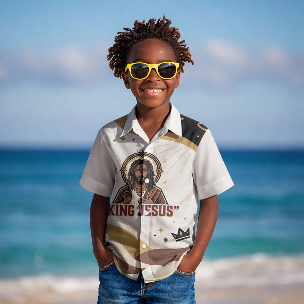 King Jesus African Black Christ Kid Hawaiian Shirt Religious Christian Faith Holy Cross Dove Spiritual