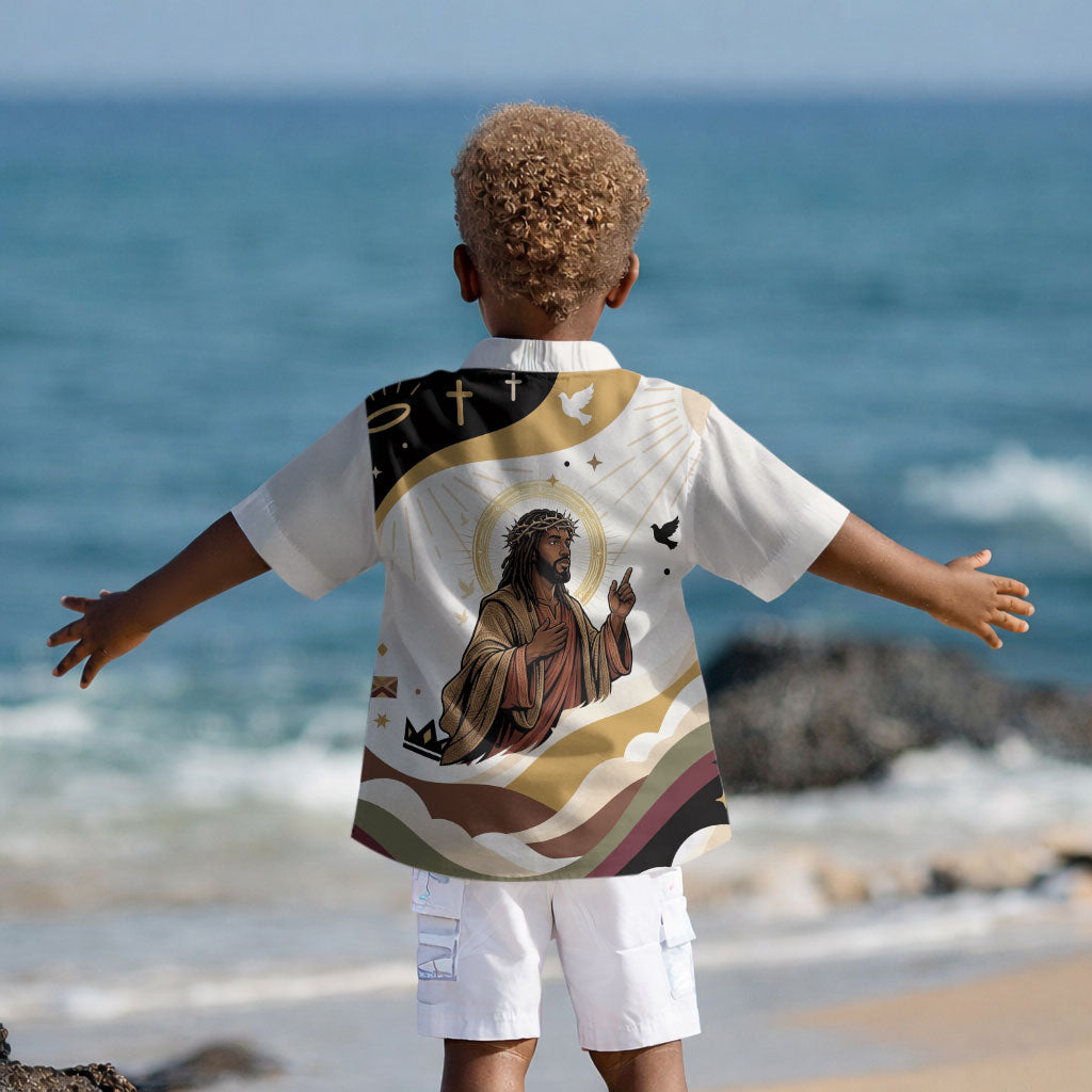 King Jesus African Black Christ Kid Hawaiian Shirt Religious Christian Faith Holy Cross Dove Spiritual