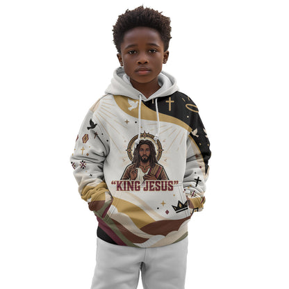 King Jesus African Black Christ Kid Hoodie Religious Christian Faith Holy Cross Dove Spiritual