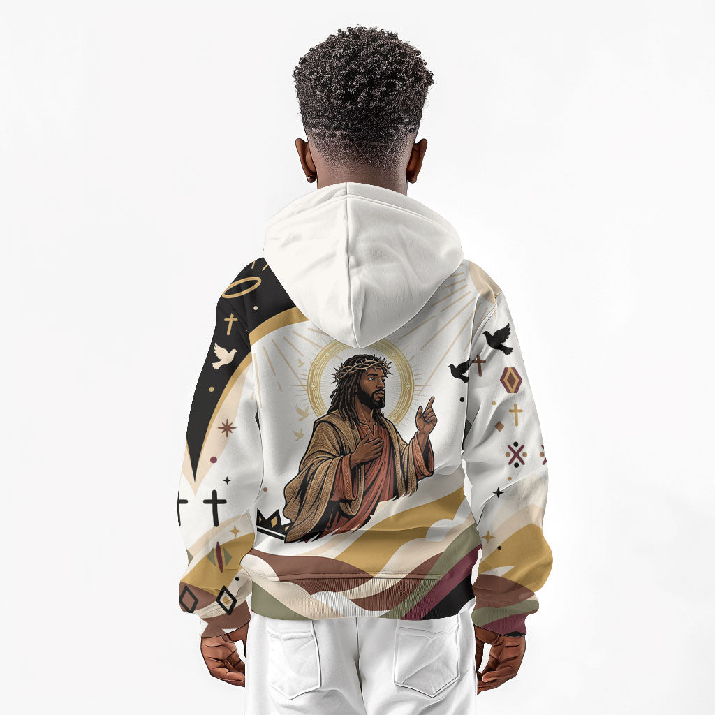 King Jesus African Black Christ Kid Hoodie Religious Christian Faith Holy Cross Dove Spiritual