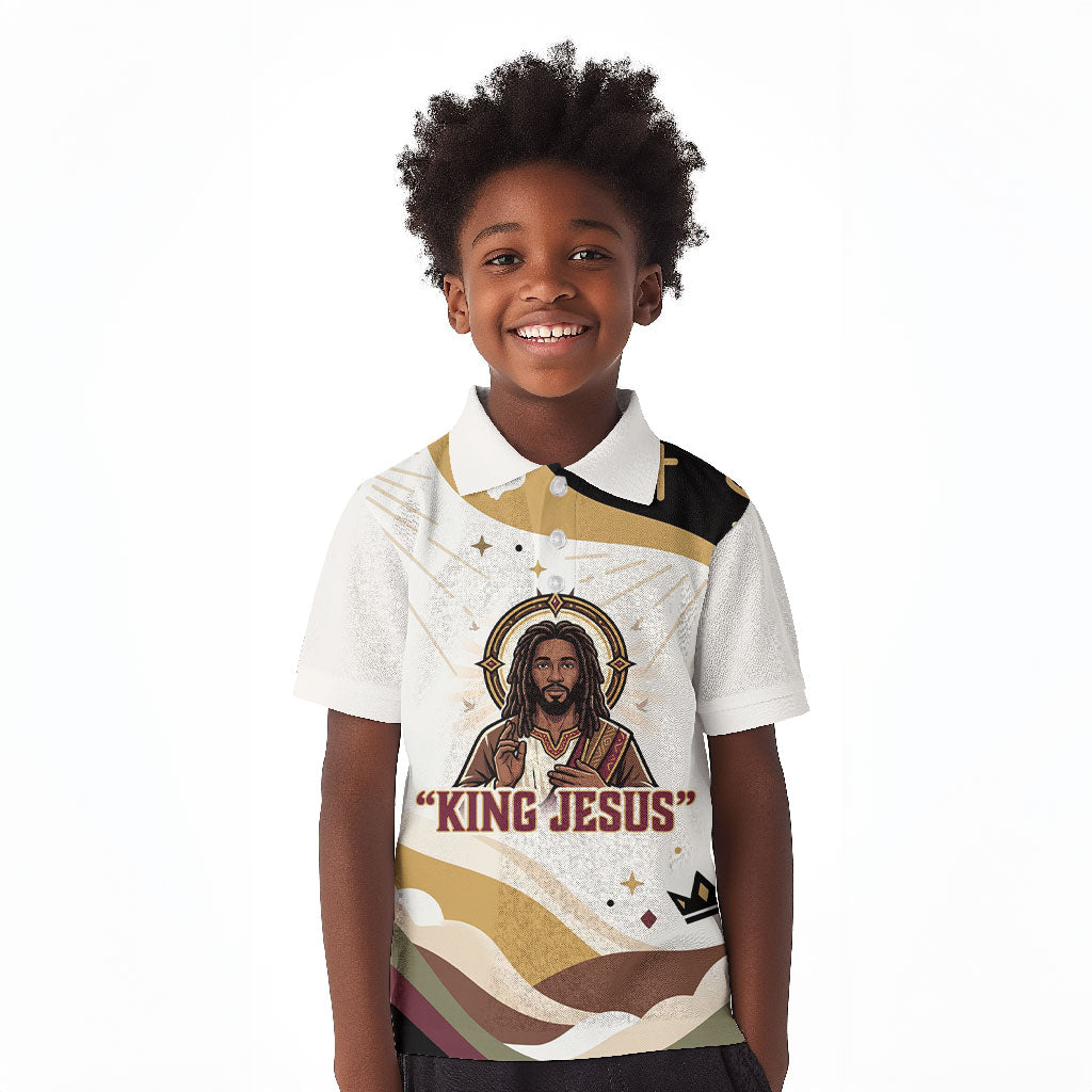 King Jesus African Black Christ Kid Polo Shirt Religious Christian Faith Holy Cross Dove Spiritual