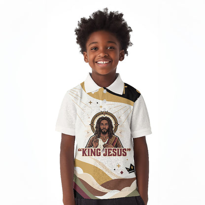 King Jesus African Black Christ Kid Polo Shirt Religious Christian Faith Holy Cross Dove Spiritual