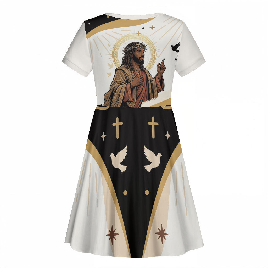 King Jesus African Black Christ Kid Short Sleeve Dress Religious Christian Faith Holy Cross Dove Spiritual