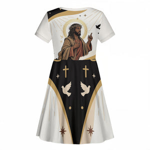 King Jesus African Black Christ Kid Short Sleeve Dress Religious Christian Faith Holy Cross Dove Spiritual